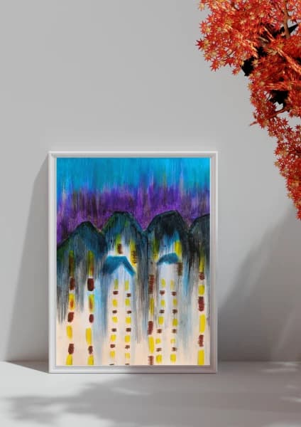 Modern Abstract portrait of buildings - Aesthetic and Exotic - Hand painted No Print - Acrylic painting - Perfect for gifts and collectibles