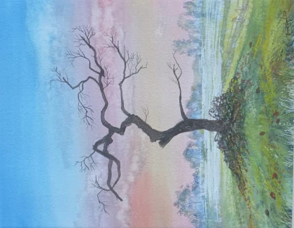 Dawn Sunrise - Tree Figurative Watercolour Art