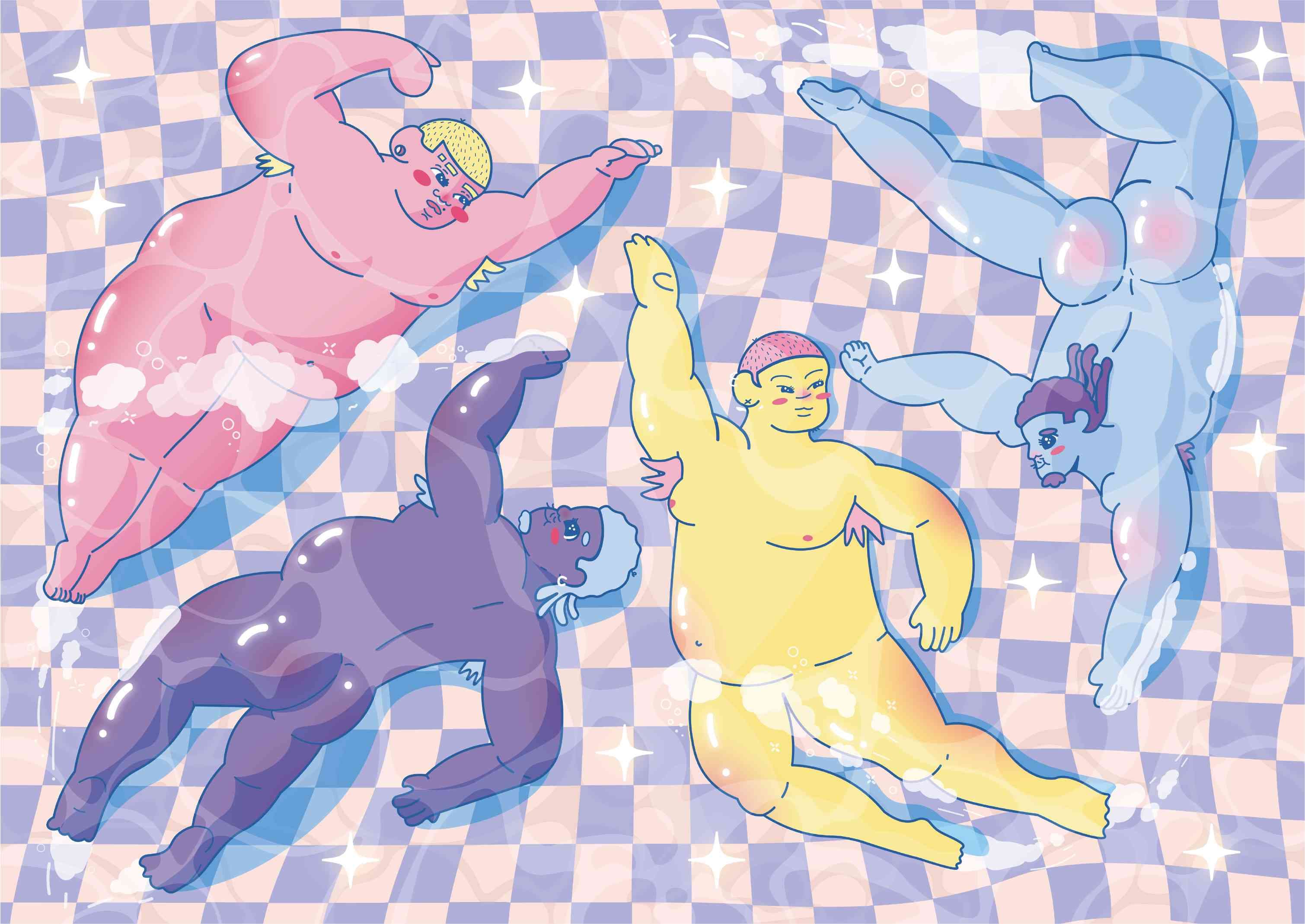 Chubby Swimmers Digital Print Art
