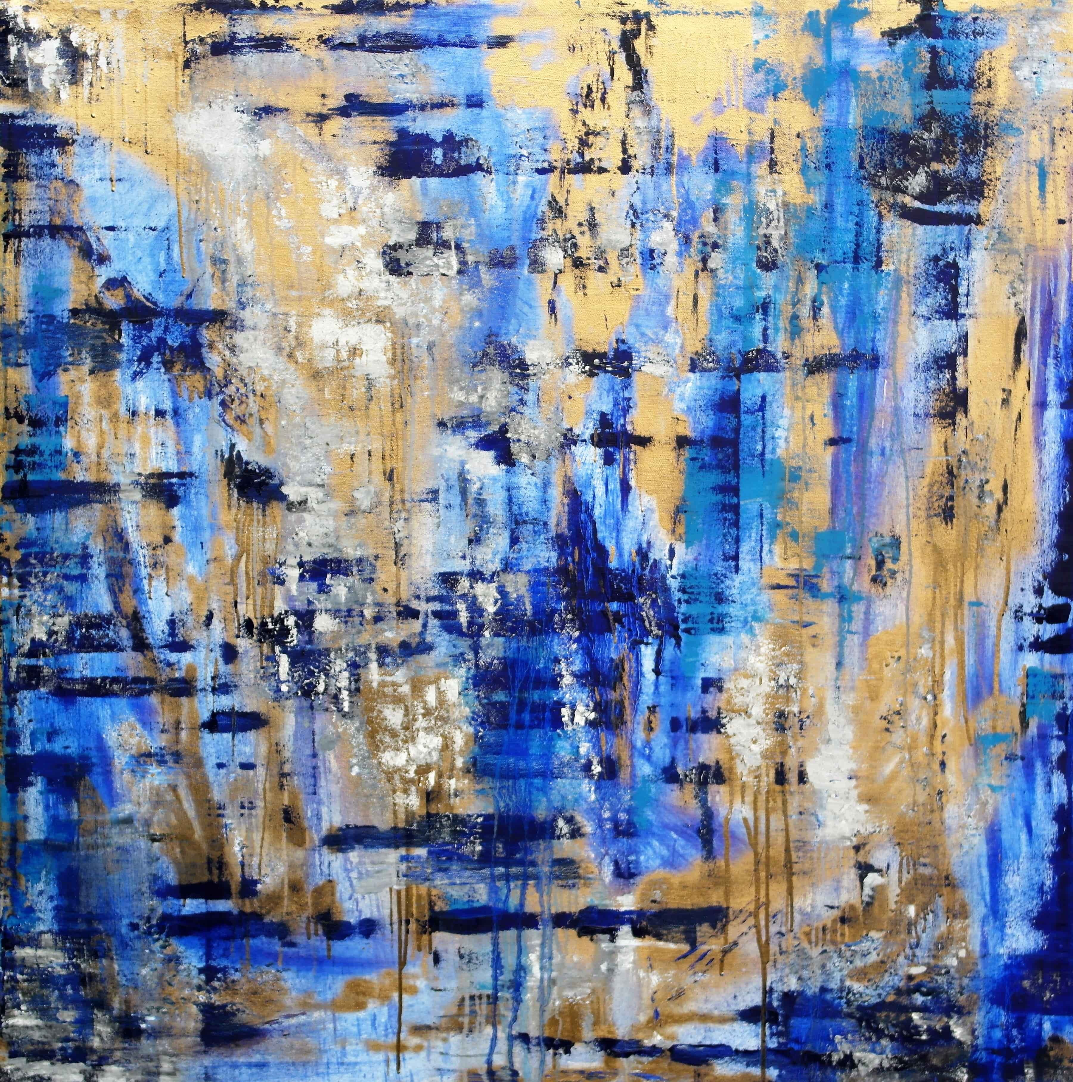 Big Blue Abstract Lights Oil Painting thumbnail-1