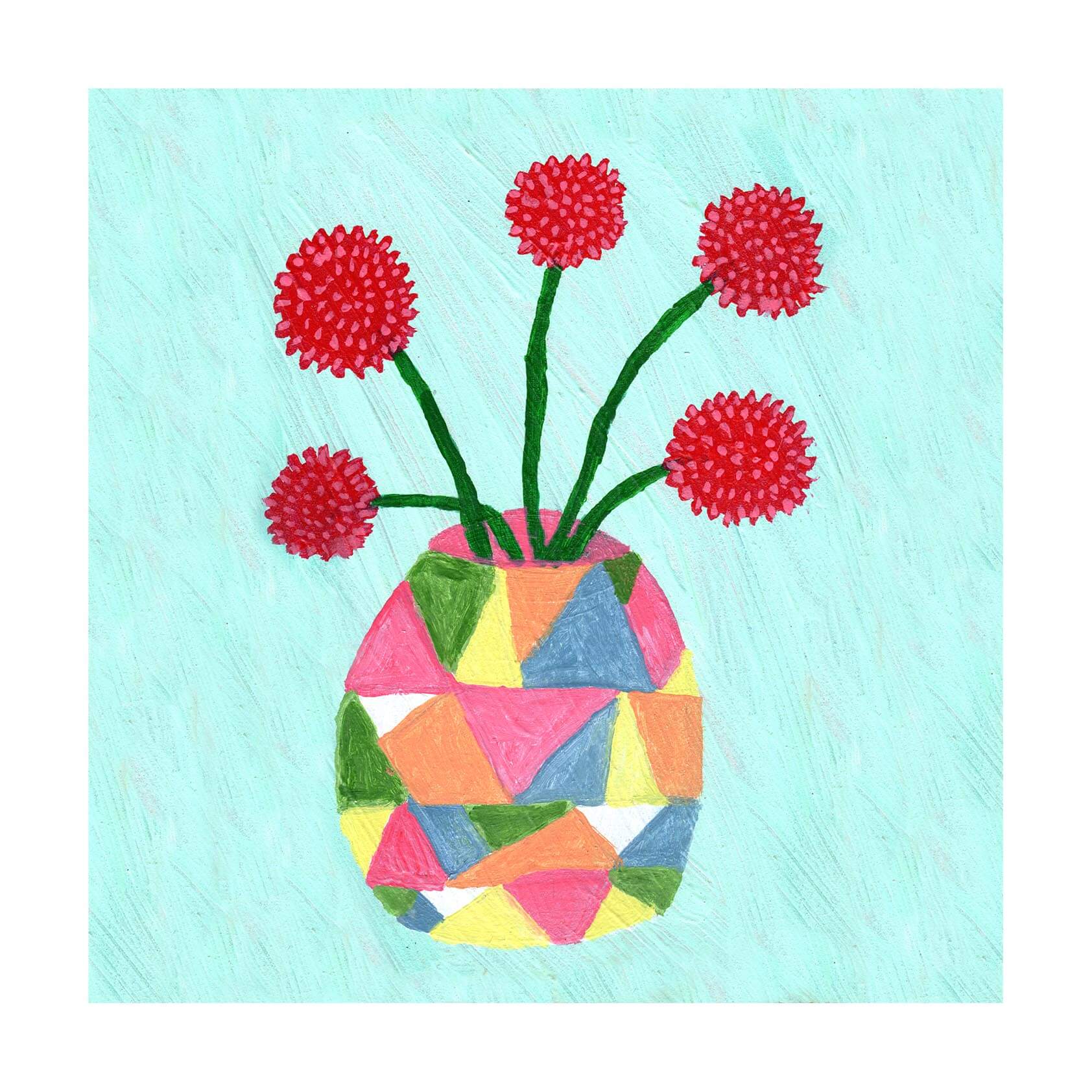 Pom Pom Flowers-Acrylic pom pom flower pot Giclee Print thumbnail-0
