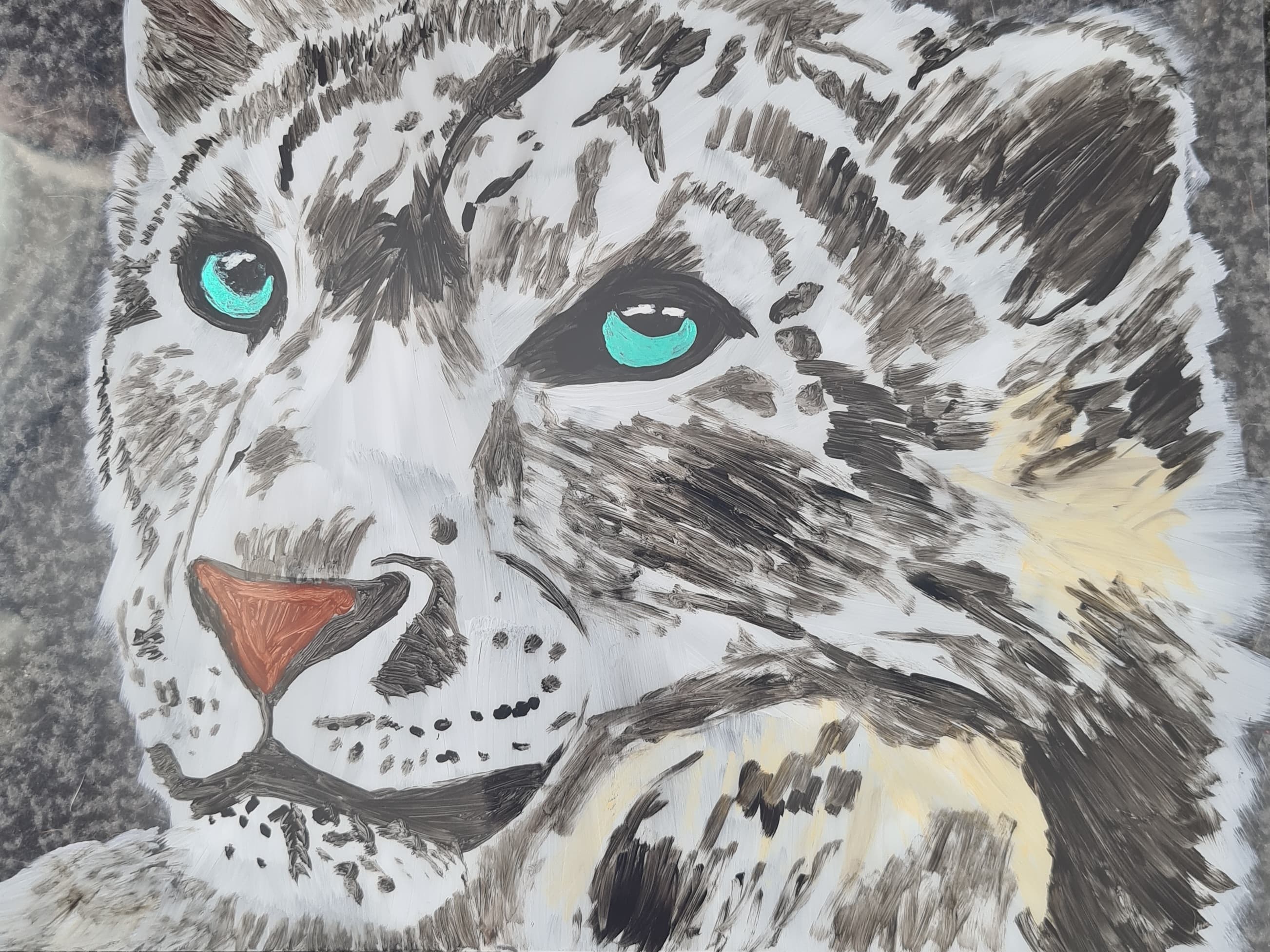 Snow Leopard- Metallic eyed snow leopard acrylic painting