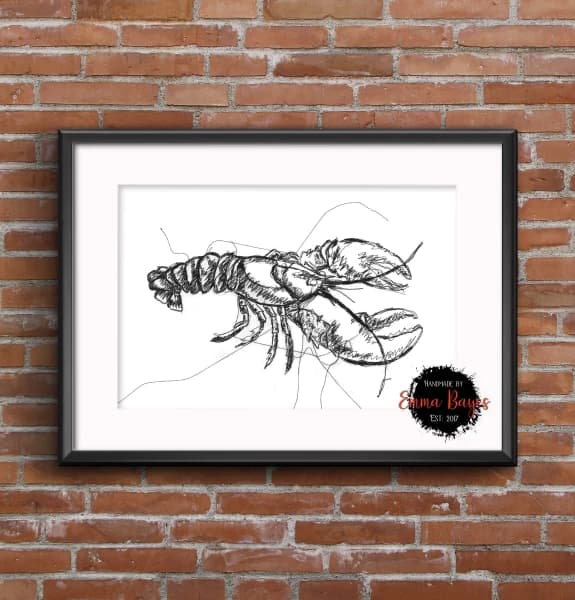 A4 Black and White Lobster Print